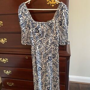 Blue rain blue/white midi dress with slit